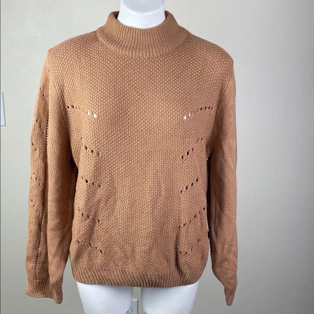 Mockneck Sweater Mustard Brown Open Knit